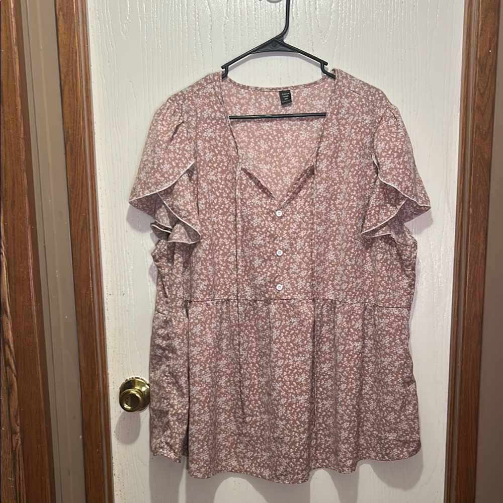 SHEIN Pink Ruffled Short Sleeve Blouse